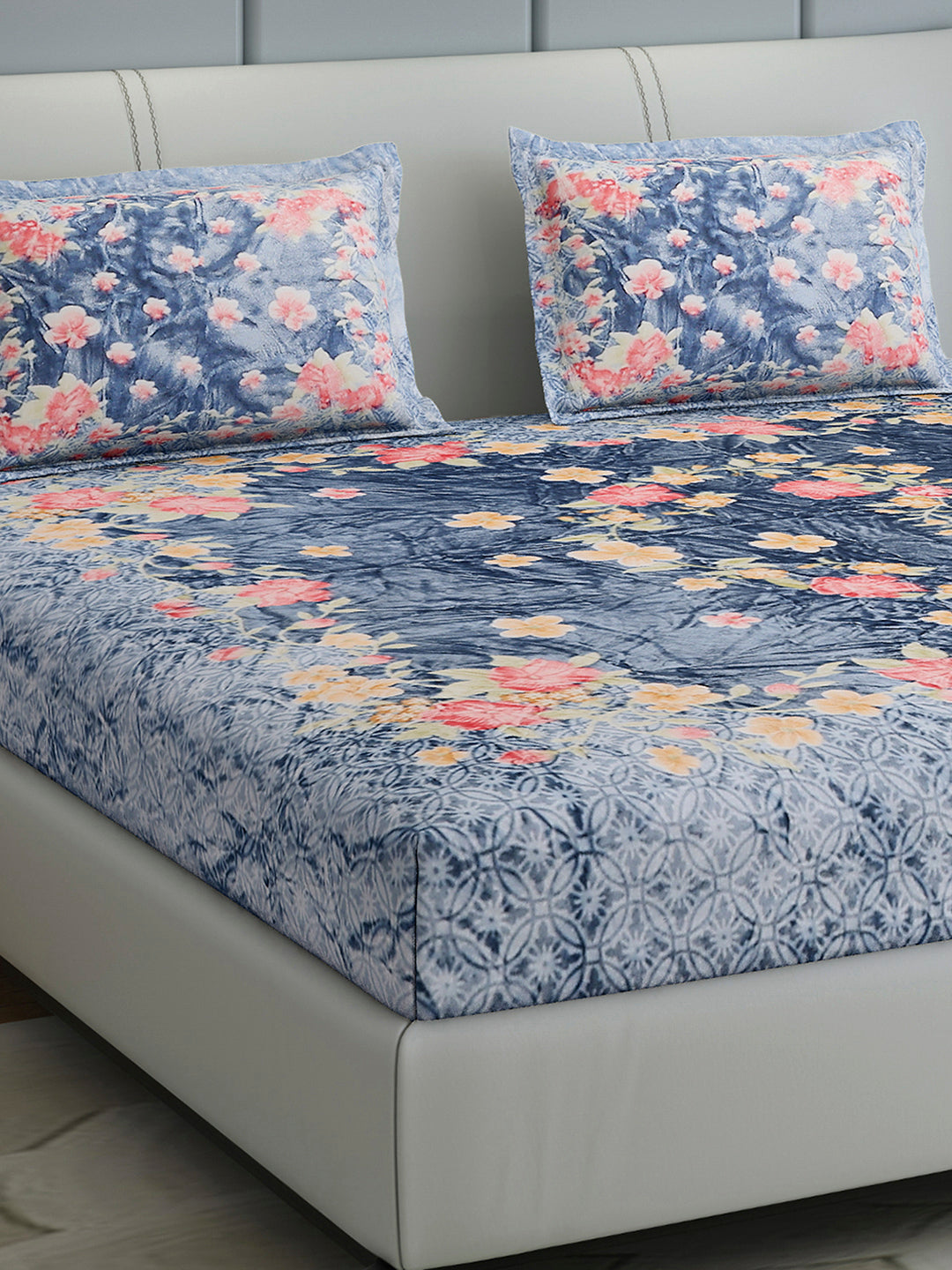 331 GSM 100% Polyester Double Bed 1 Bedsheet with 2 Pillow Cover (Miranda)