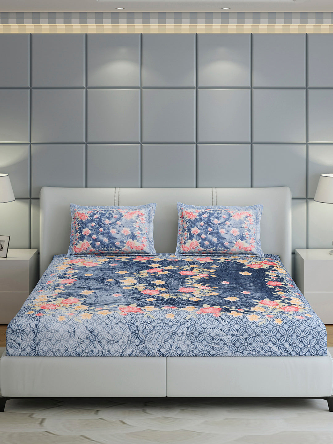 331 GSM 100% Polyester Double Bed 1 Bedsheet with 2 Pillow Cover (Miranda)