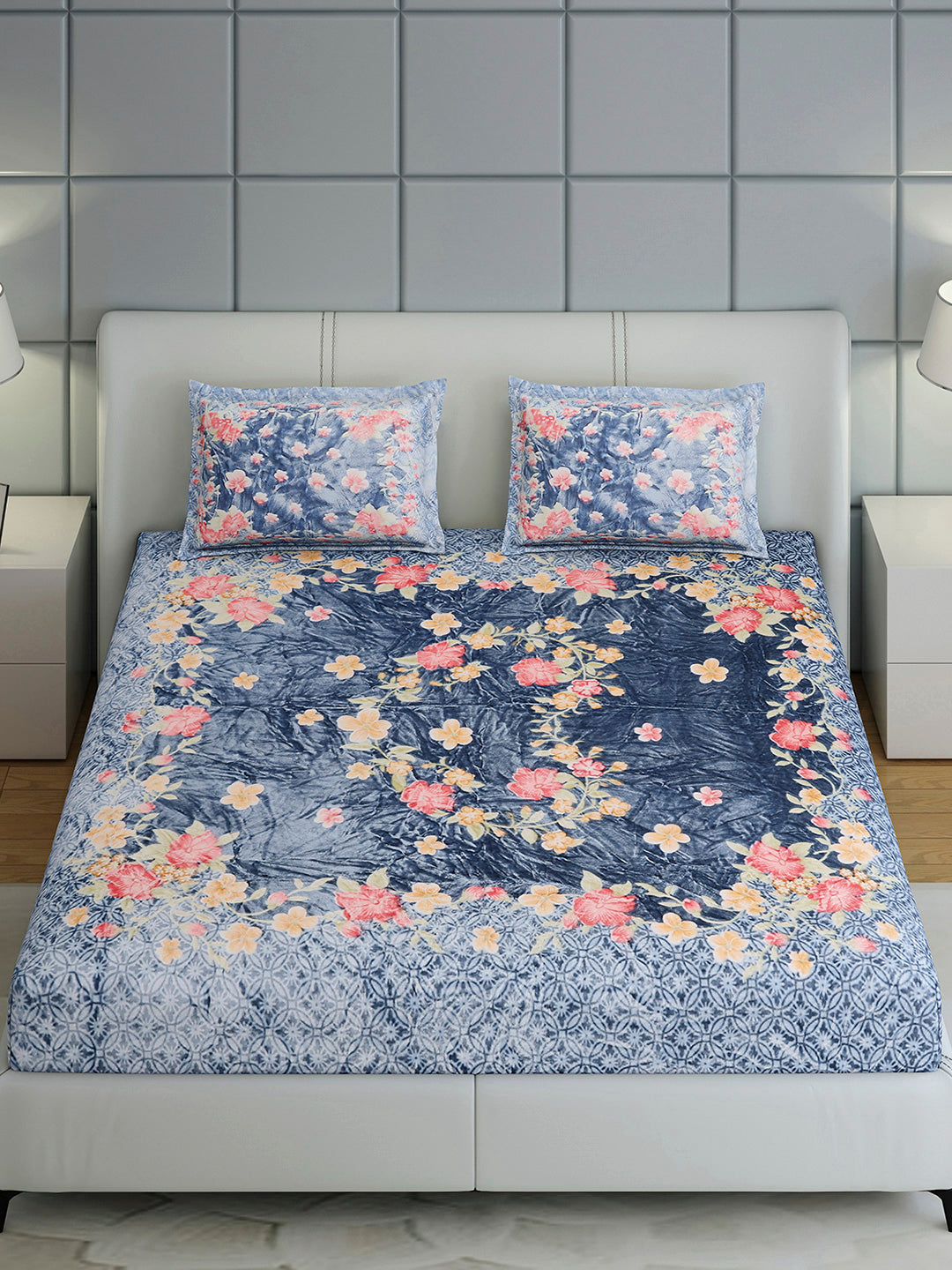 331 GSM 100% Polyester Double Bed 1 Bedsheet with 2 Pillow Cover (Miranda)