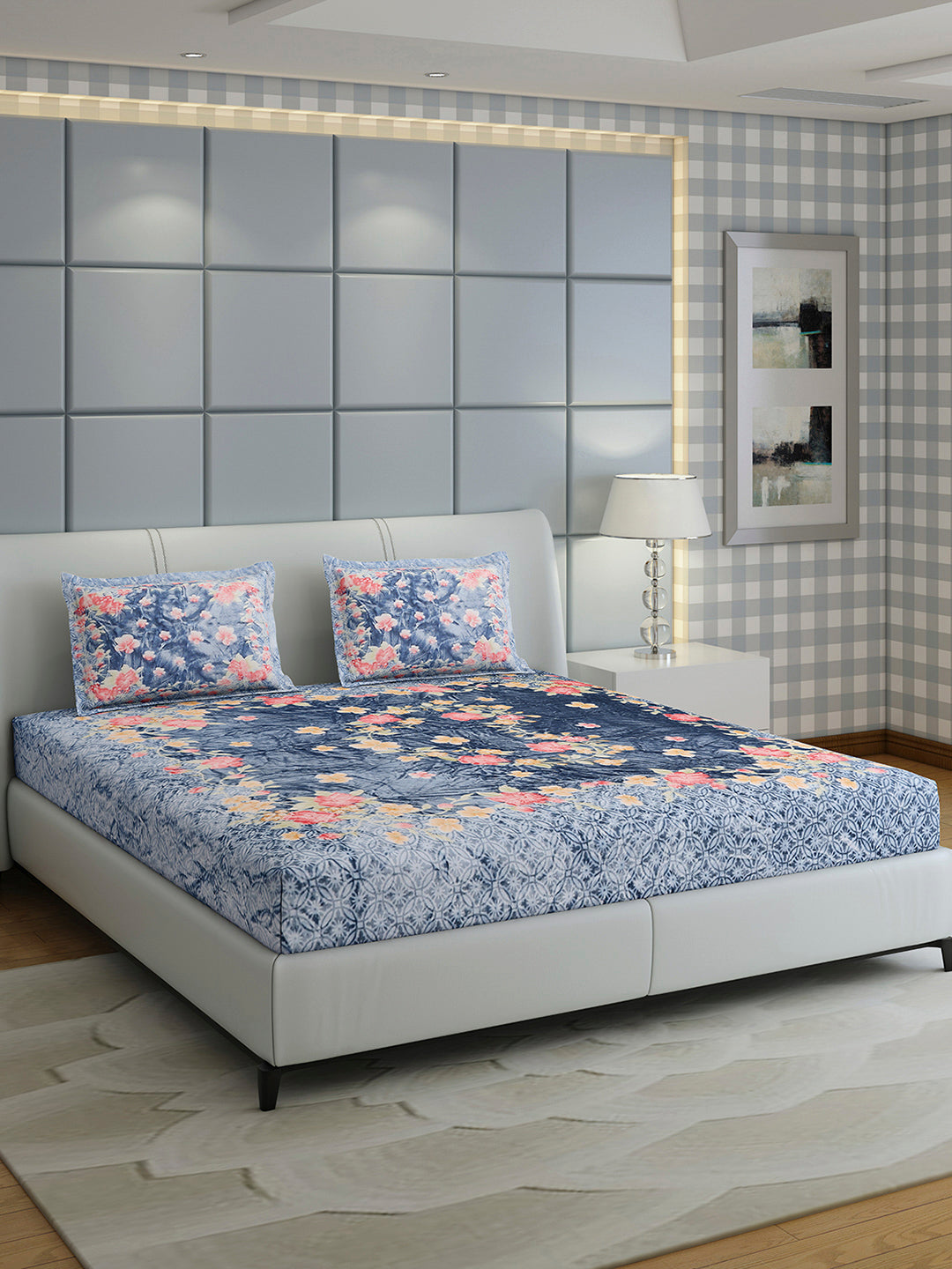 331 GSM 100% Polyester Double Bed 1 Bedsheet with 2 Pillow Cover (Miranda)