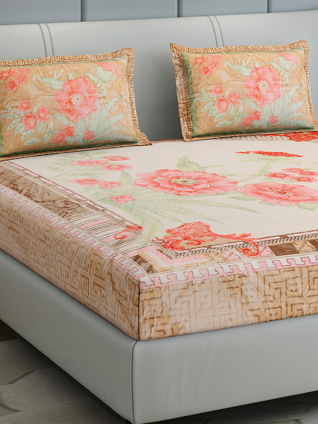 331 GSM 100% Polyester Double Bed 1 Bedsheet with 2 Pillow Cover (Miranda)