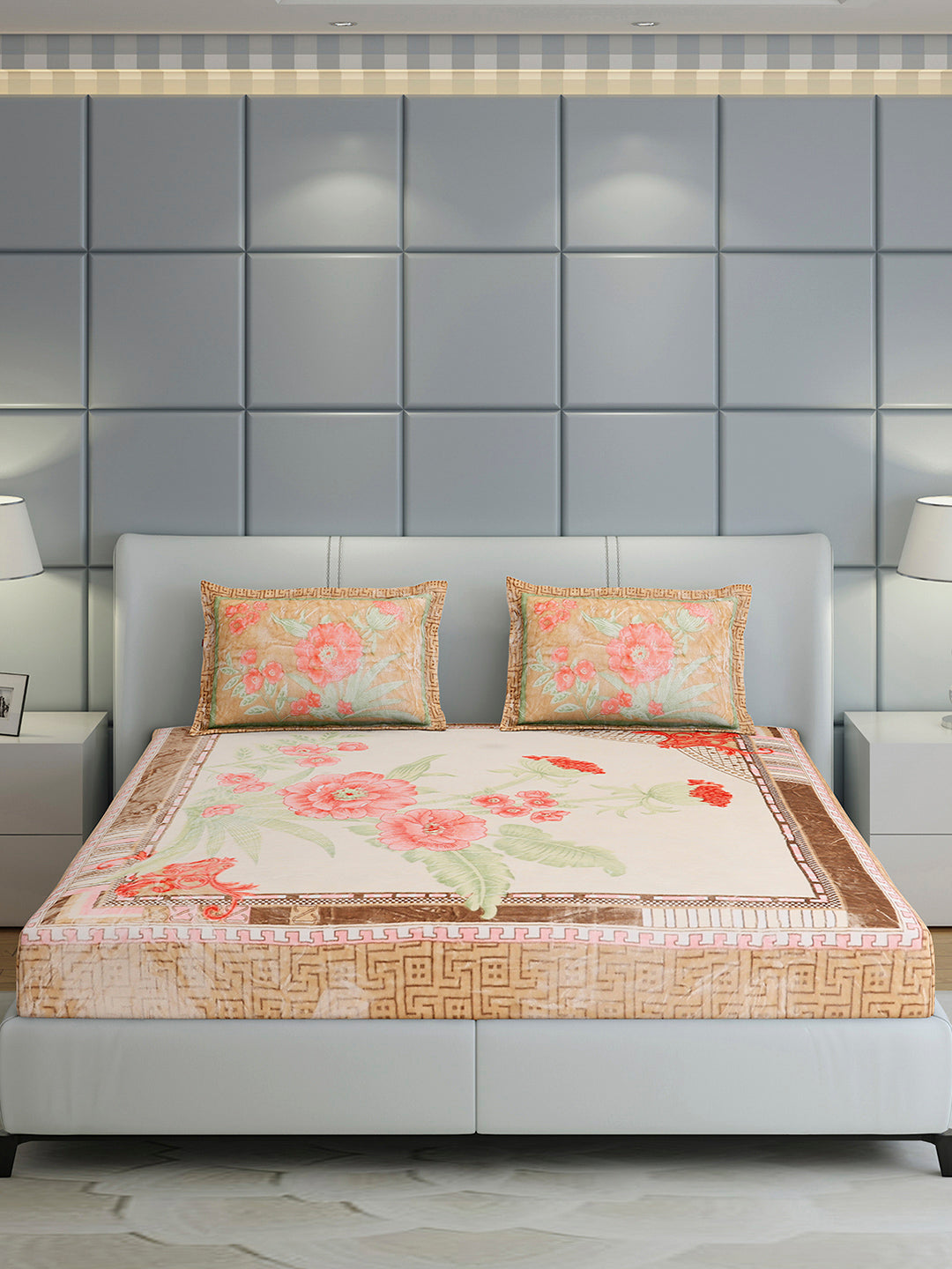 331 GSM 100% Polyester Double Bed 1 Bedsheet with 2 Pillow Cover (Miranda)