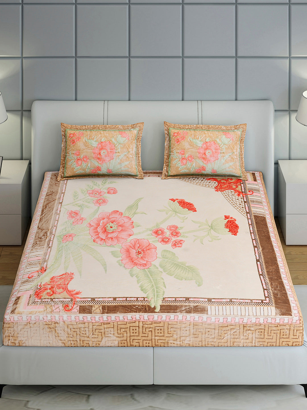 331 GSM 100% Polyester Double Bed 1 Bedsheet with 2 Pillow Cover (Miranda)