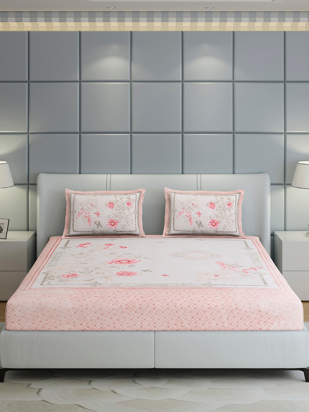 331 GSM 100% Polyester Double Bed 1 Bedsheet with 2 Pillow Cover (Miranda)