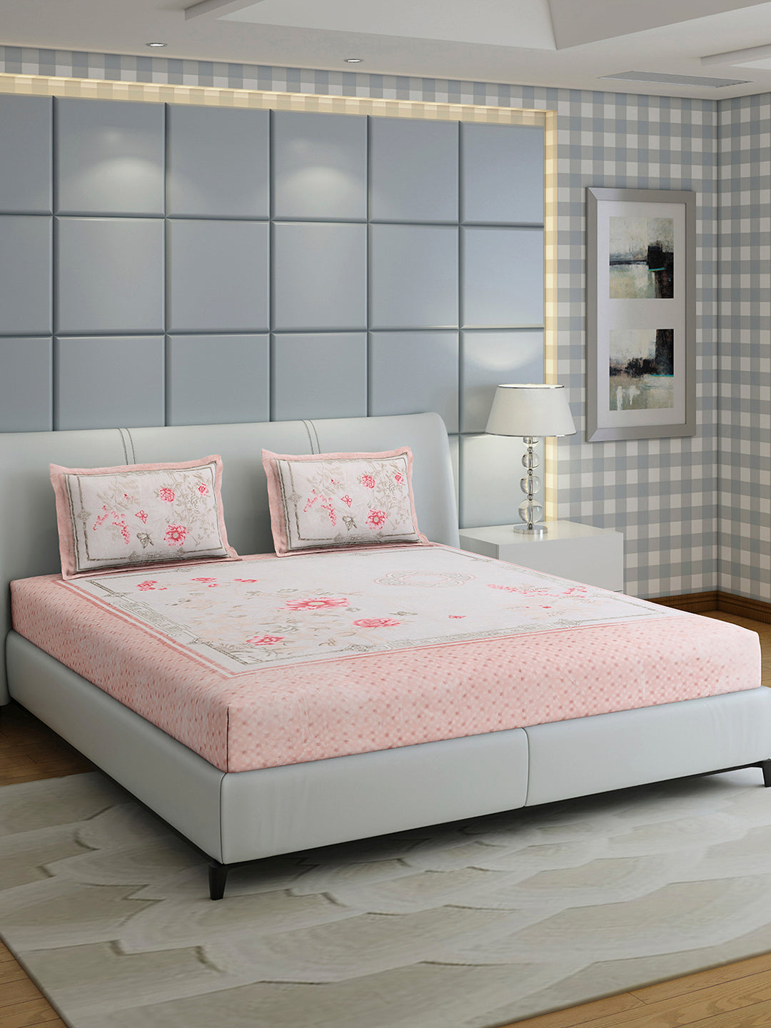 331 GSM 100% Polyester Double Bed 1 Bedsheet with 2 Pillow Cover (Miranda)