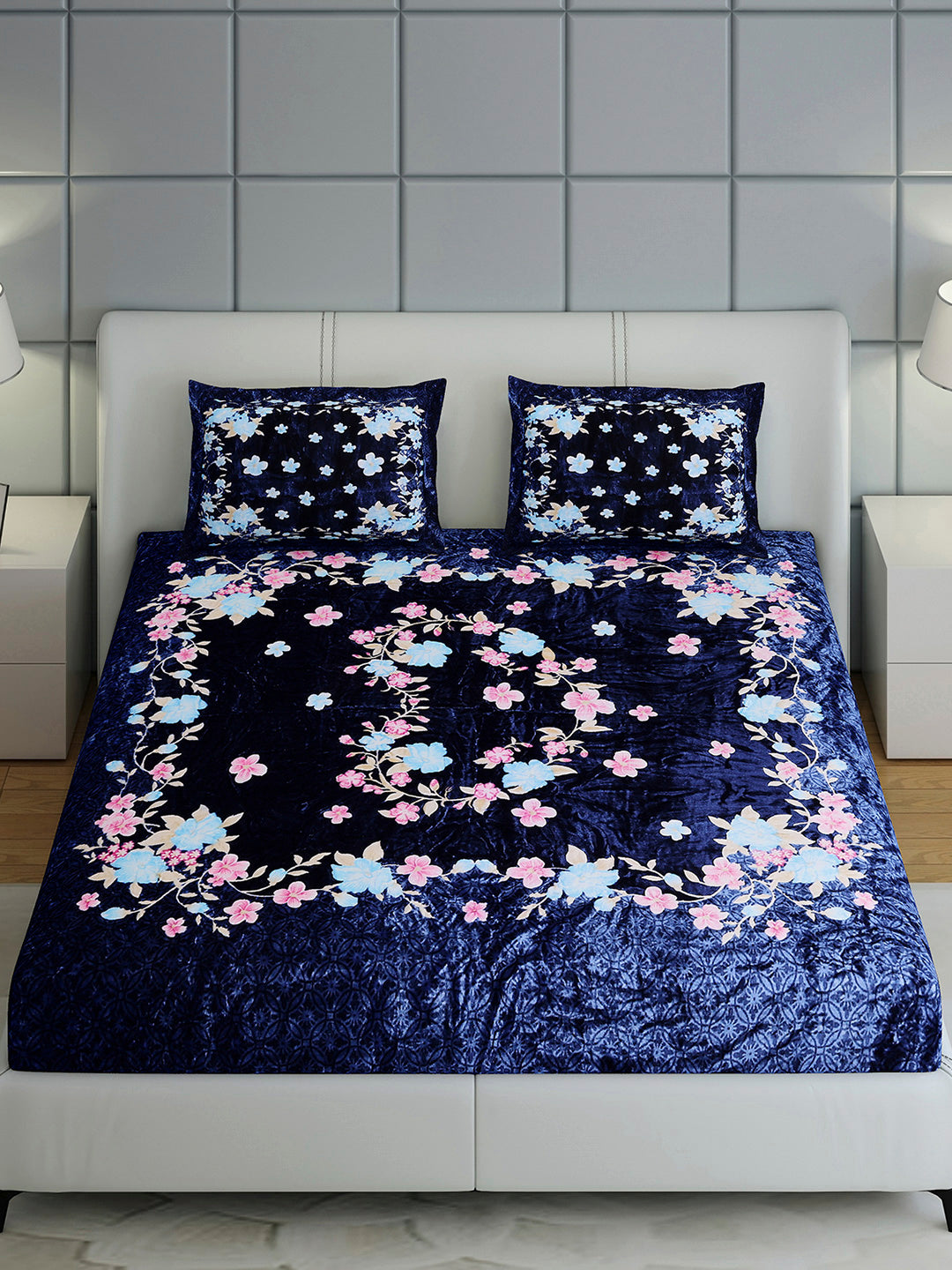 331 GSM 100% Polyester Double Bed 1 Bedsheet with 2 Pillow Cover (Miranda)