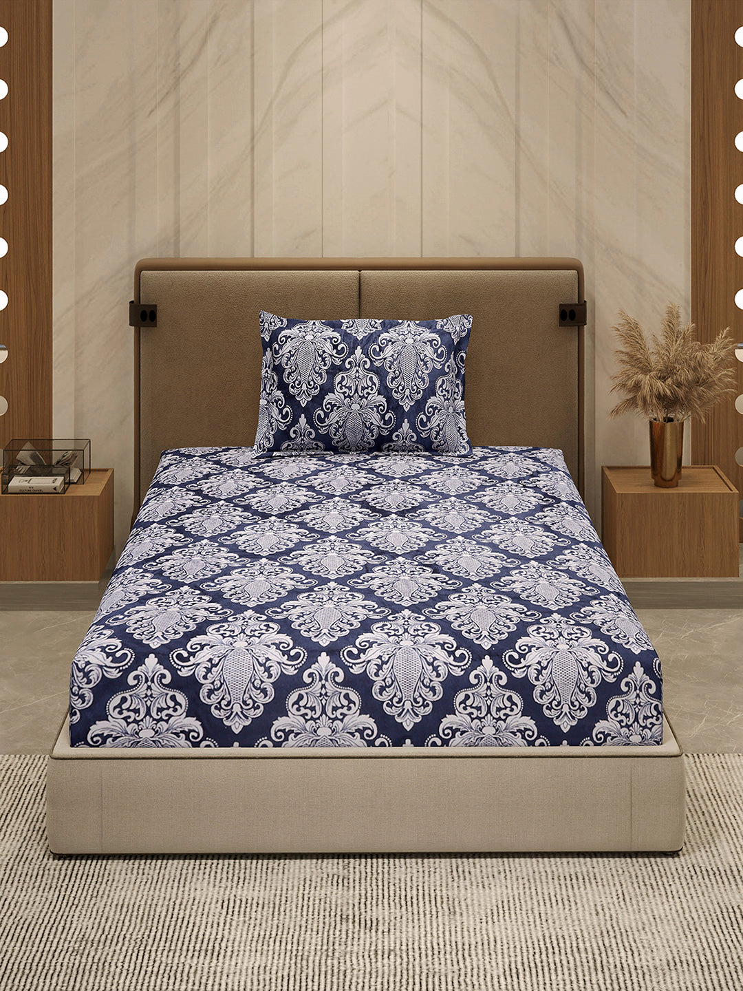 264 GSM 100% Polyester Single Bed 1 Bedsheet with 1 Pillow Cover (Nixie Piece)