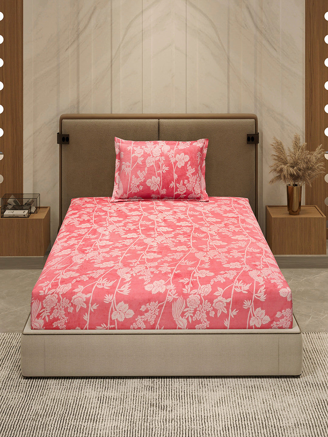 264 GSM 100% Polyester Single Bed 1 Bedsheet with 1 Pillow Cover (Nixie Piece)