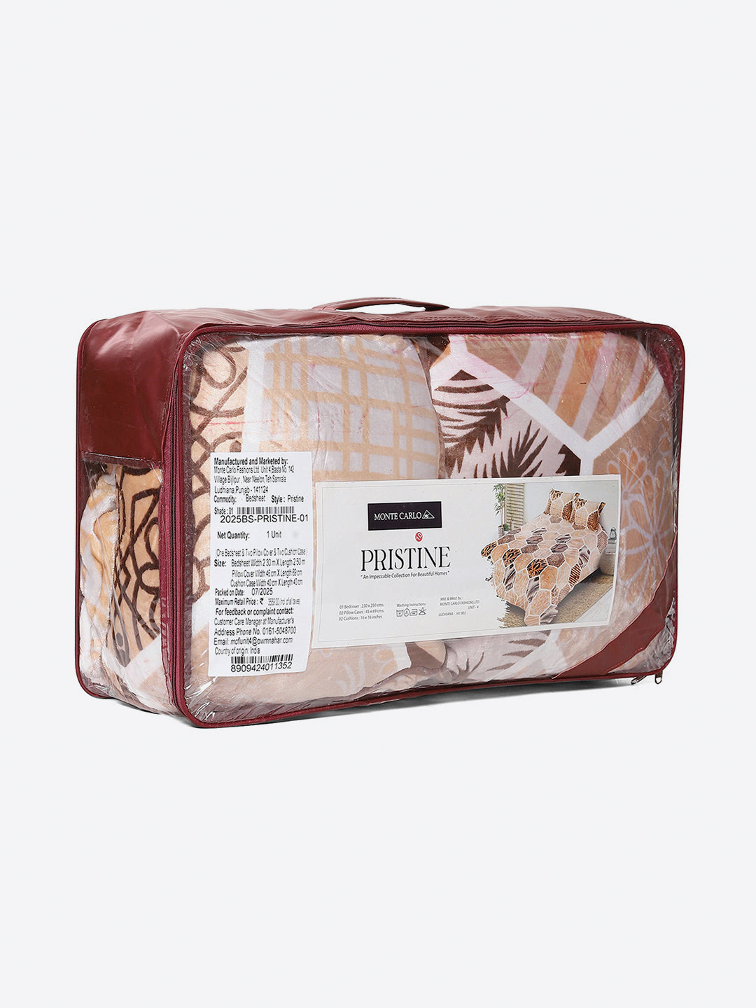 487 GSM 100% Polyester Double Bed 1 Bedsheet, 2 Pillow Cover & 2 Cushion Case (Pristine 4 Pcs Set)