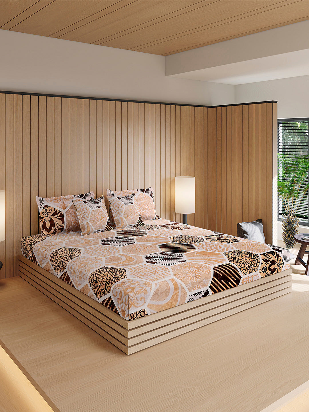 487 GSM 100% Polyester Double Bed 1 Bedsheet, 2 Pillow Cover & 2 Cushion Case (Pristine 4 Pcs Set)