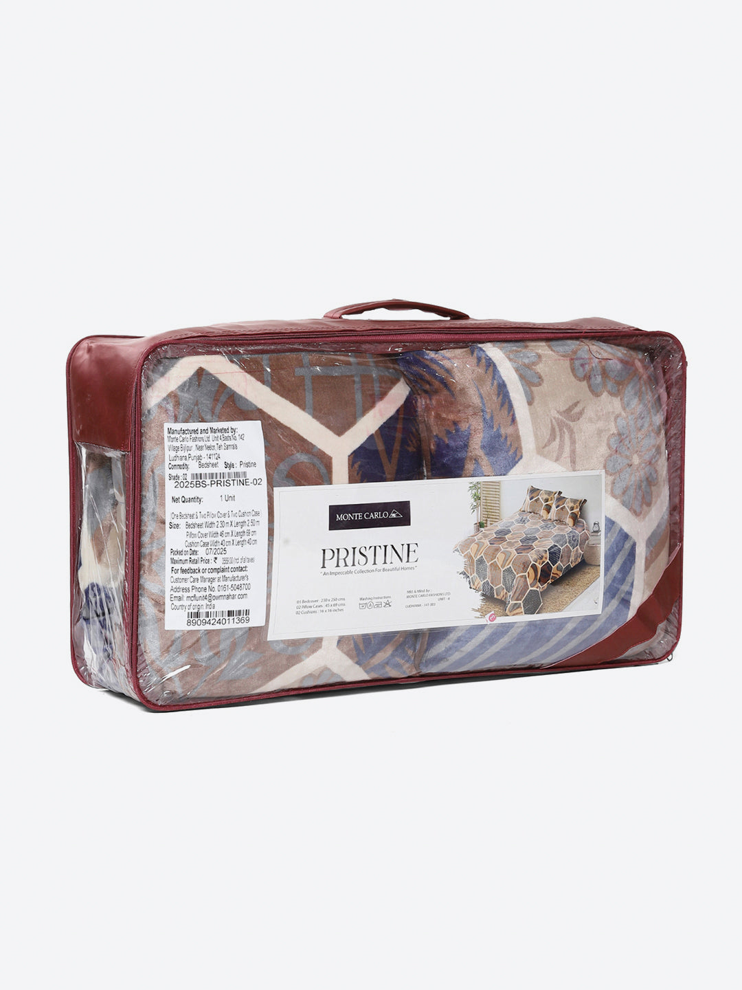 487 GSM 100% Polyester Double Bed 1 Bedsheet, 2 Pillow Cover & 2 Cushion Case (Pristine 4 Pcs Set)