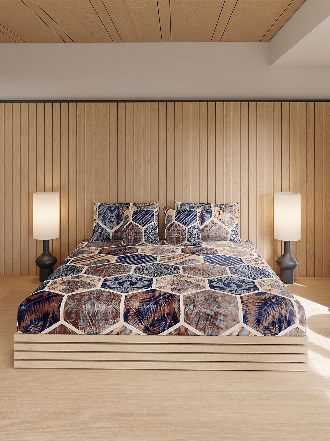 487 GSM 100% Polyester Double Bed 1 Bedsheet, 2 Pillow Cover & 2 Cushion Case (Pristine 4 Pcs Set)