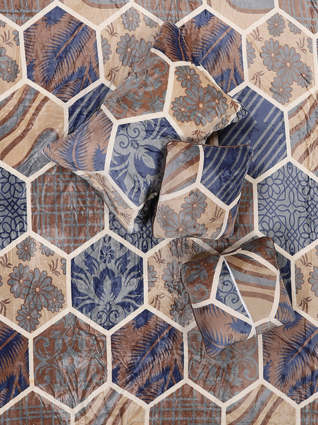 487 GSM 100% Polyester Double Bed 1 Bedsheet, 2 Pillow Cover & 2 Cushion Case (Pristine 4 Pcs Set)