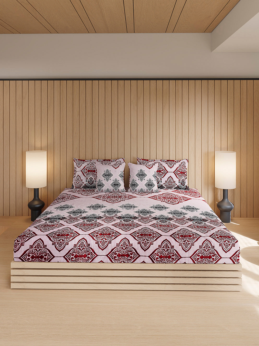 487 GSM Polyester Double Bed 1 Bedsheet, 2 Pillow Cover & 2 Cushion Case (Pristine 4 Pcs Set)