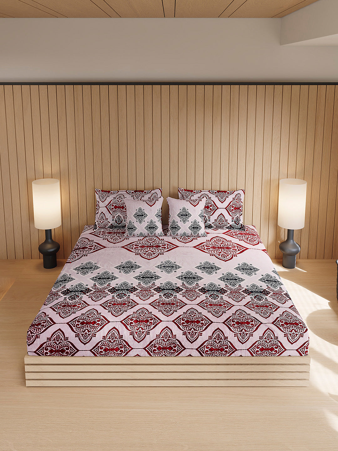 487 GSM Polyester Double Bed 1 Bedsheet, 2 Pillow Cover & 2 Cushion Case (Pristine 4 Pcs Set)