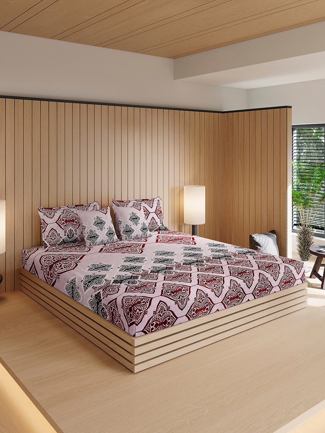 487 GSM Polyester Double Bed 1 Bedsheet, 2 Pillow Cover & 2 Cushion Case (Pristine 4 Pcs Set)