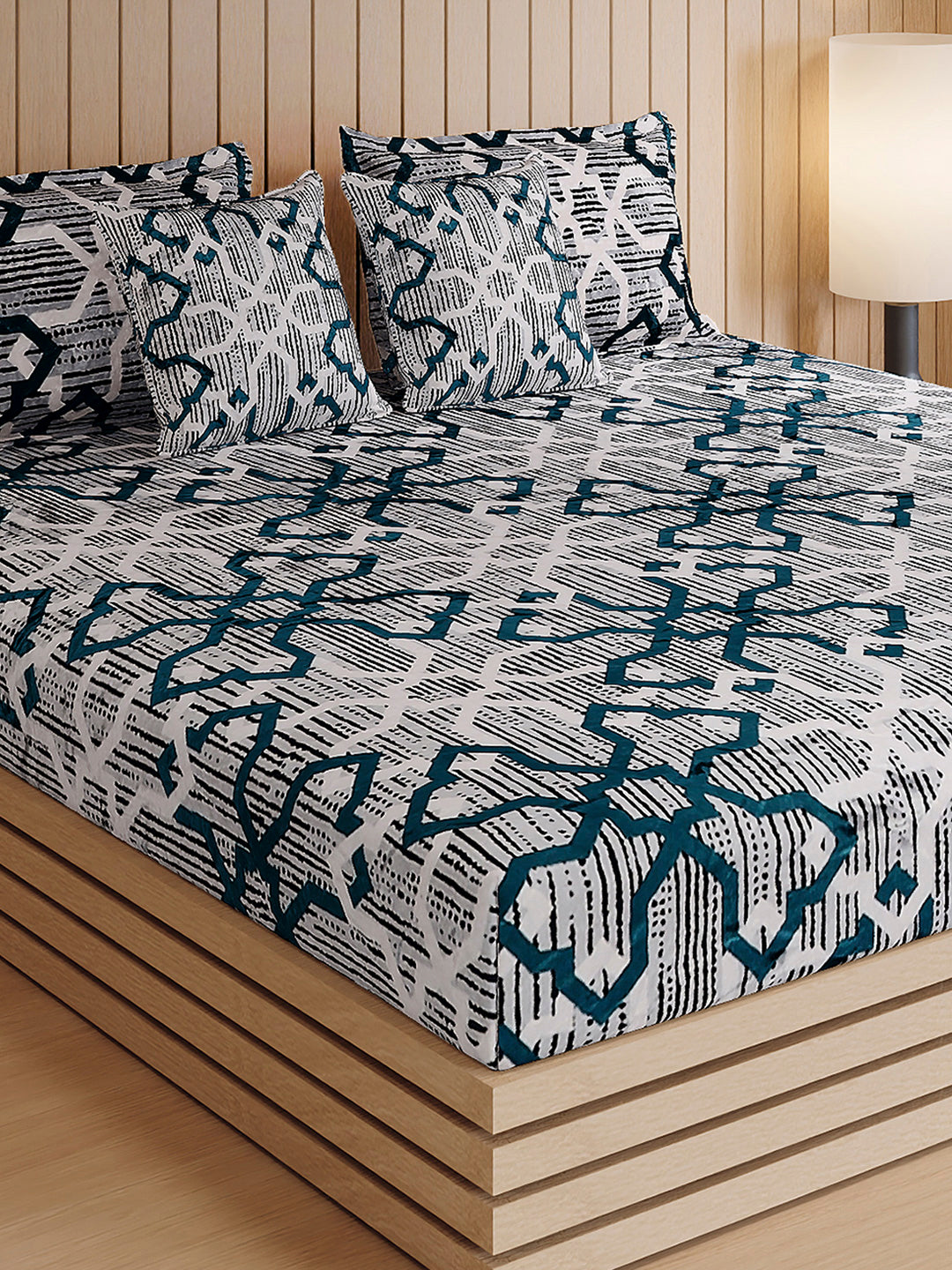 487 GSM 100% Polyester Double Bed 1 Bedsheet, 2 Pillow Cover & 2 Cushion Case (Pristine 4 Pcs Set)