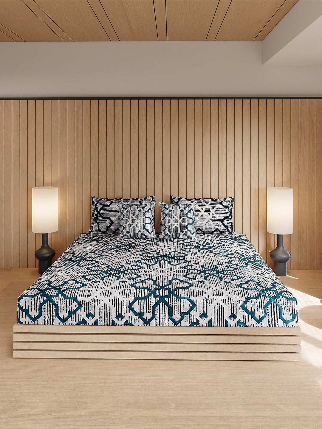 487 GSM 100% Polyester Double Bed 1 Bedsheet, 2 Pillow Cover & 2 Cushion Case (Pristine 4 Pcs Set)