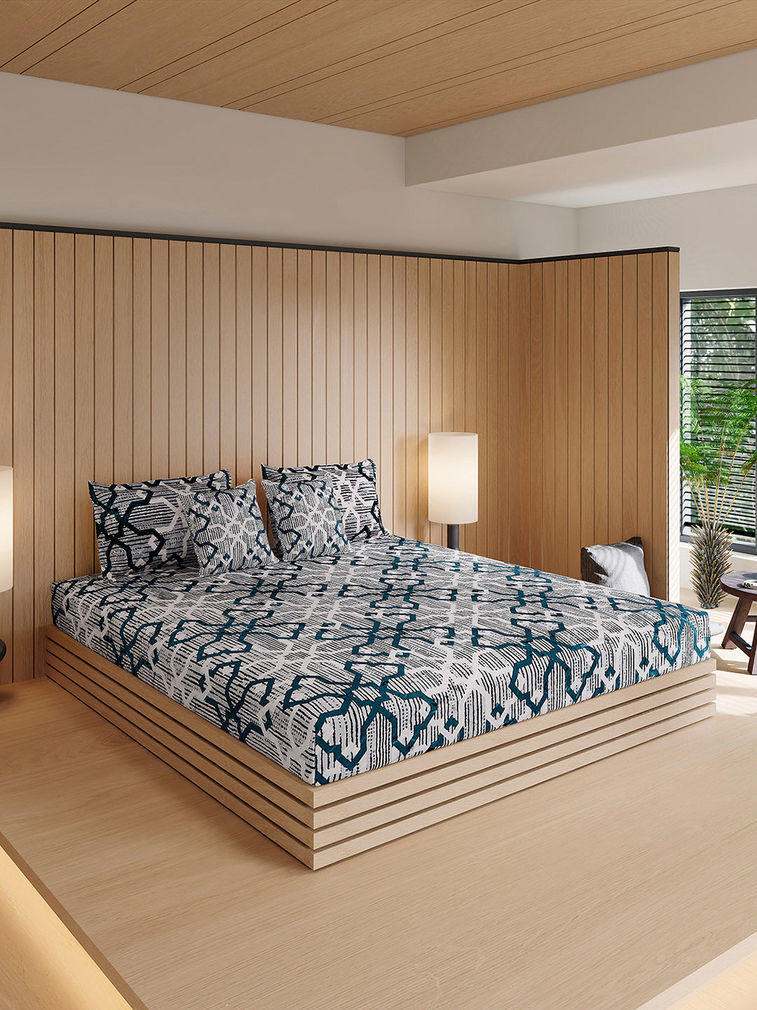 487 GSM 100% Polyester Double Bed 1 Bedsheet, 2 Pillow Cover & 2 Cushion Case (Pristine 4 Pcs Set)