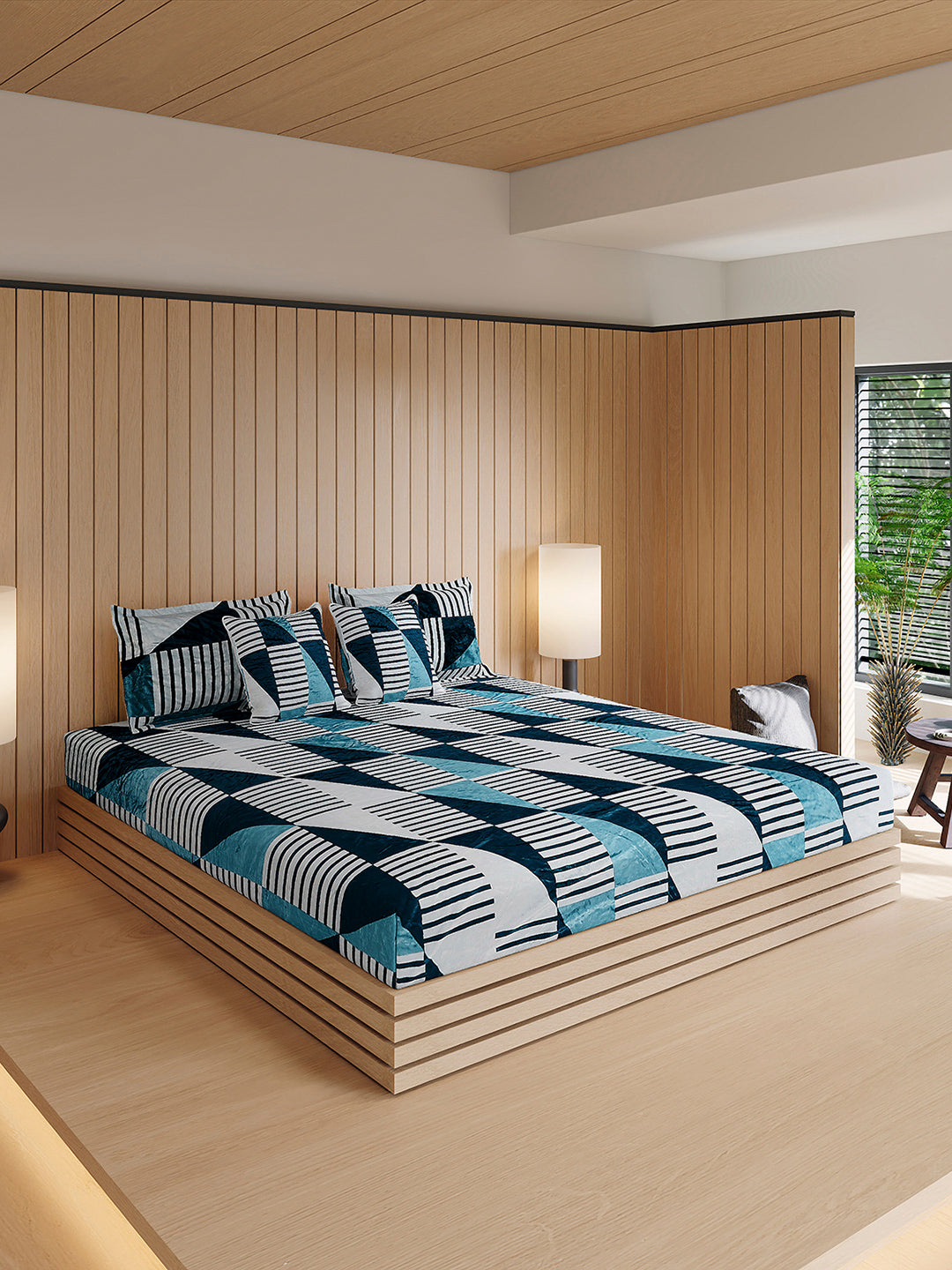 487 GSM Polyester Double Bed 1 Bedsheet, 2 Pillow Cover & 2 Cushion Case (Pristine 4 Pcs Set)