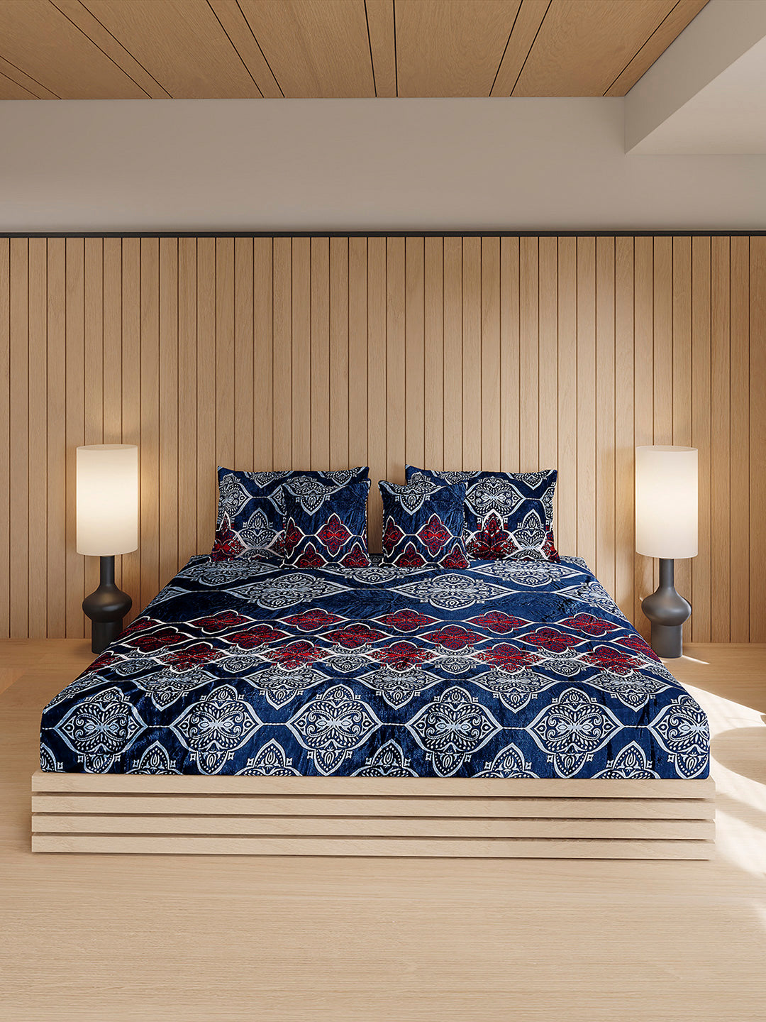 487 GSM 100% Polyester Double Bed 1 Bedsheet, 2 Pillow Cover & 2 Cushion Case (Pristine 4 Pcs Set)