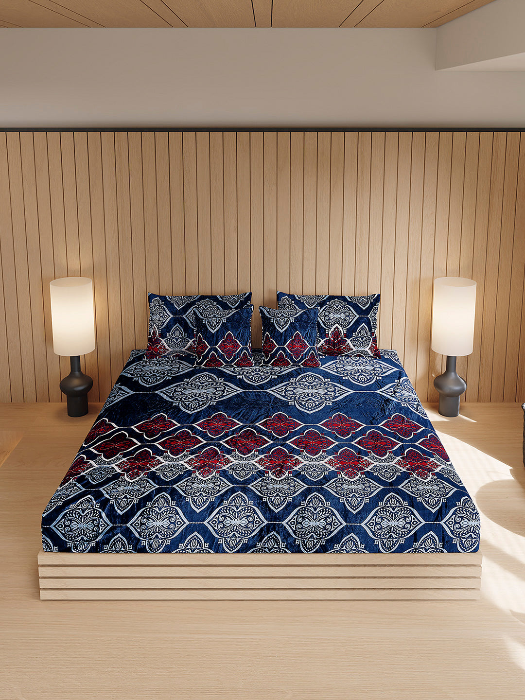 487 GSM 100% Polyester Double Bed 1 Bedsheet, 2 Pillow Cover & 2 Cushion Case (Pristine 4 Pcs Set)