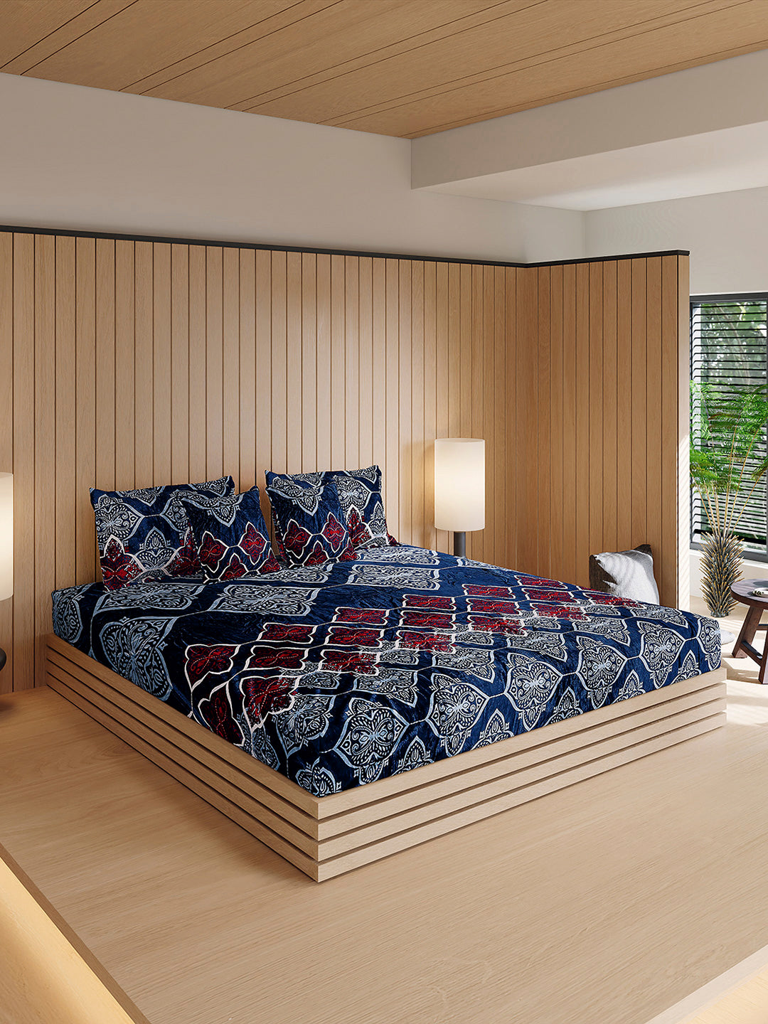 487 GSM 100% Polyester Double Bed 1 Bedsheet, 2 Pillow Cover & 2 Cushion Case (Pristine 4 Pcs Set)