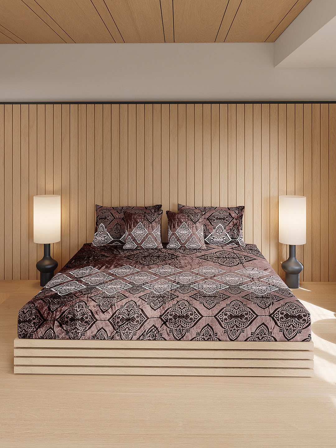 487 GSM 100% Polyester Double Bed 1 Bedsheet, 2 Pillow Cover & 2 Cushion Case (Pristine 4 Pcs Set)