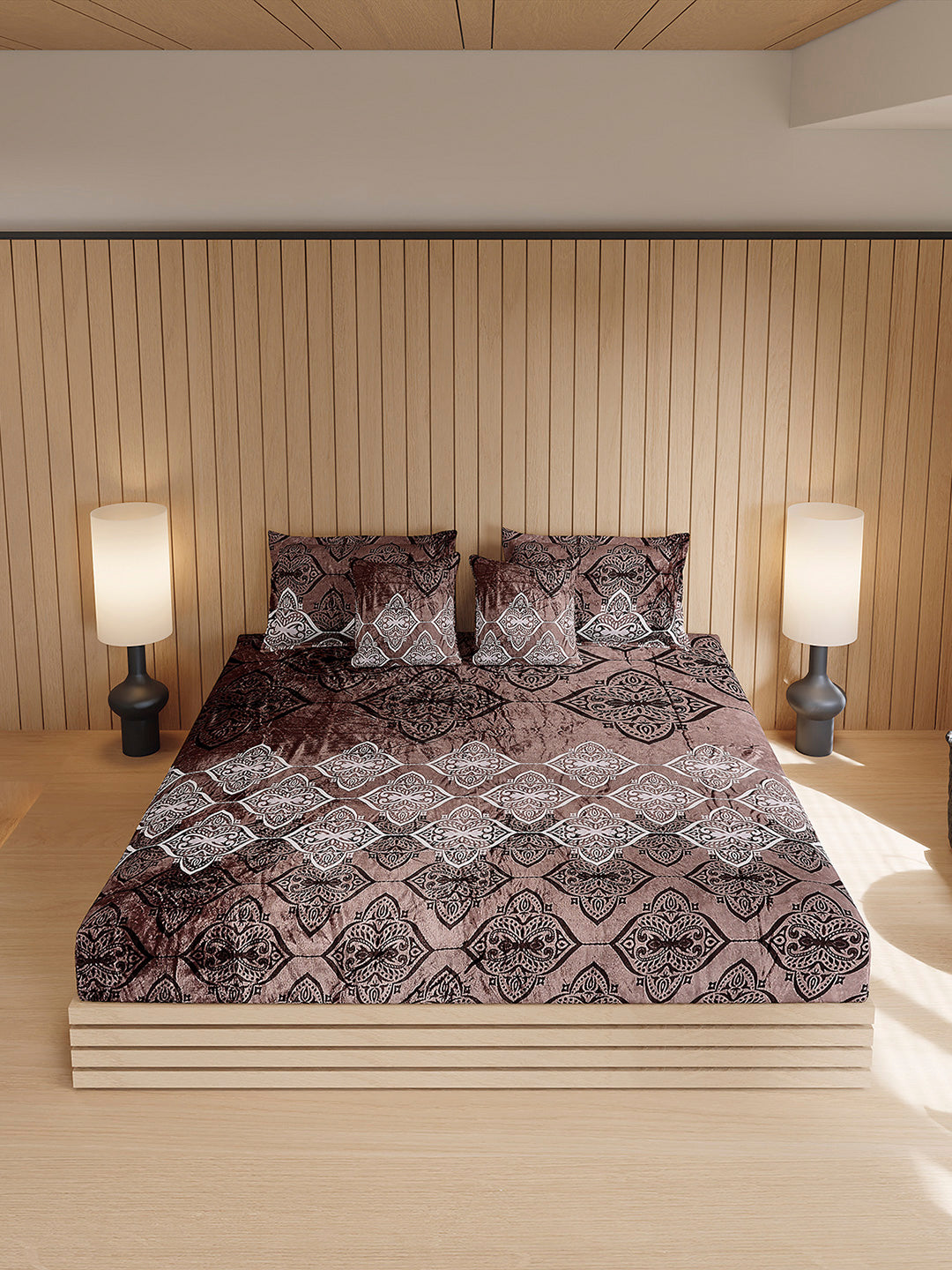 487 GSM 100% Polyester Double Bed 1 Bedsheet, 2 Pillow Cover & 2 Cushion Case (Pristine 4 Pcs Set)