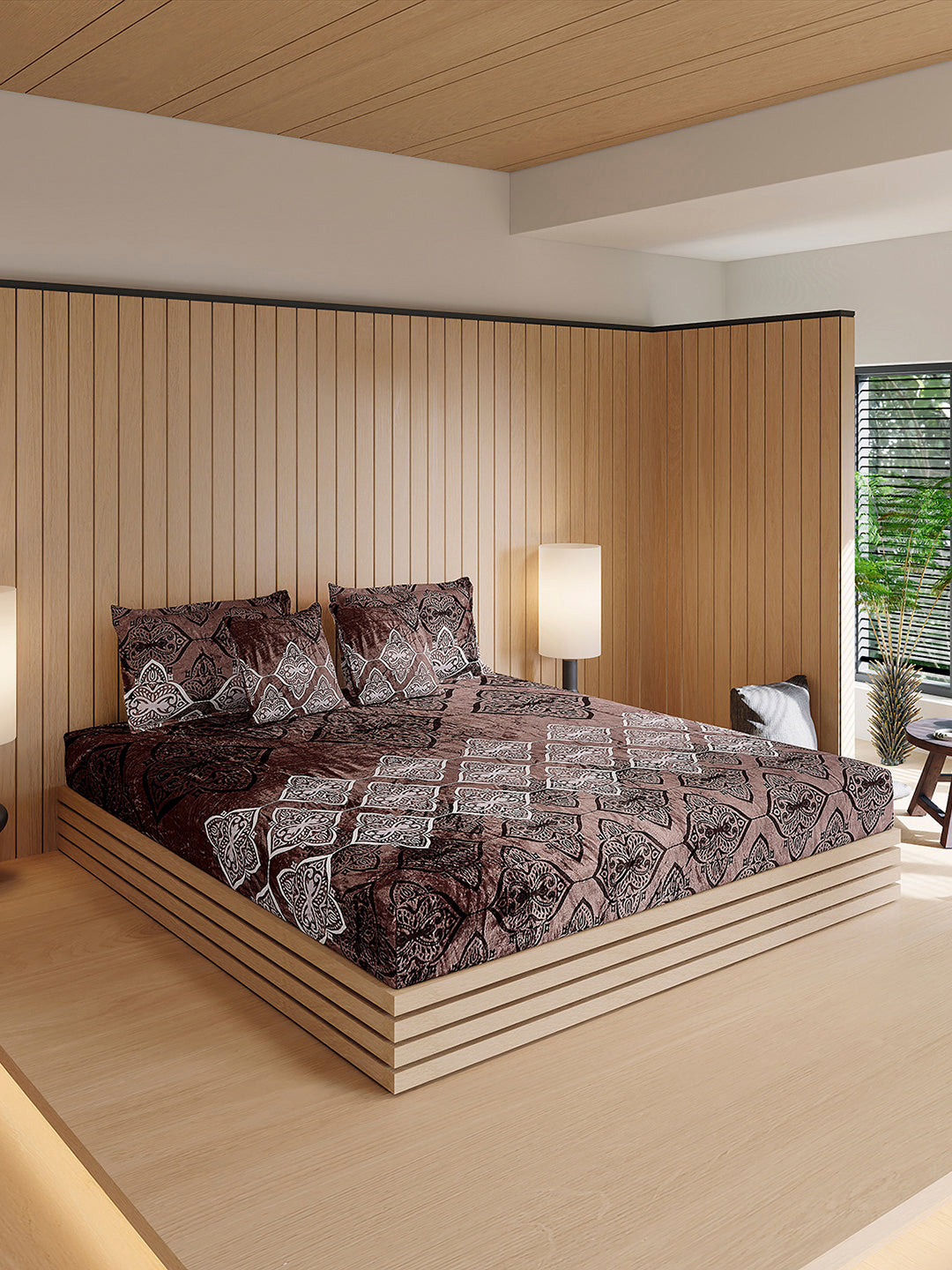 487 GSM 100% Polyester Double Bed 1 Bedsheet, 2 Pillow Cover & 2 Cushion Case (Pristine 4 Pcs Set)