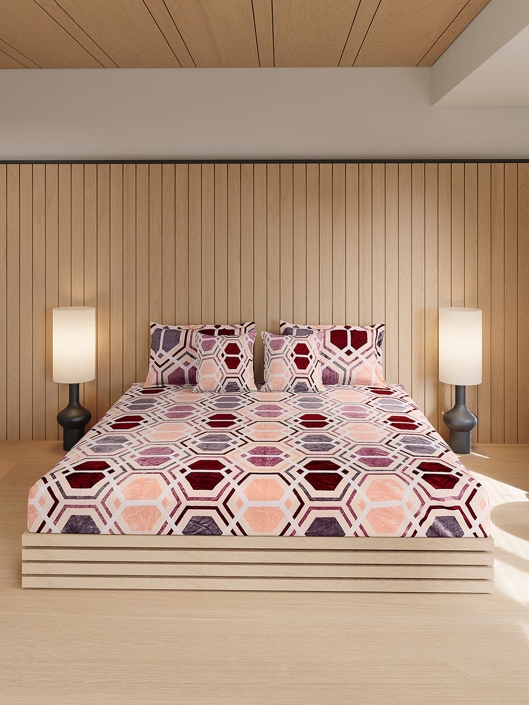 487 GSM 100% Polyester Double Bed 1 Bedsheet, 2 Pillow Cover & 2 Cushion Case (Pristine 4 Pcs Set)