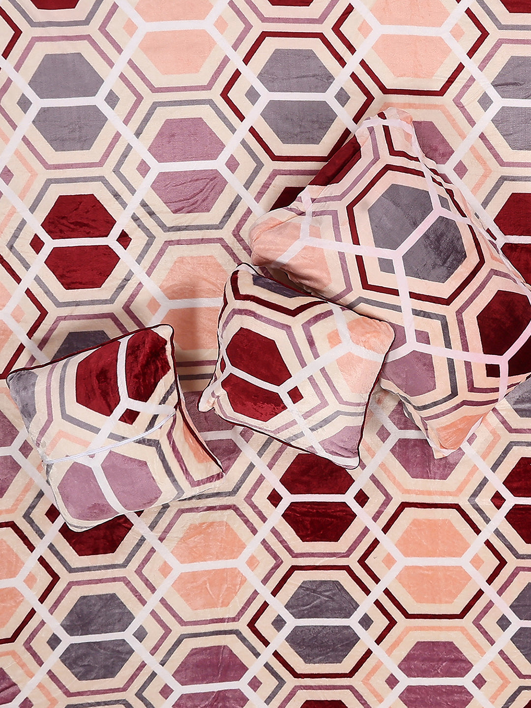 487 GSM 100% Polyester Double Bed 1 Bedsheet, 2 Pillow Cover & 2 Cushion Case (Pristine 4 Pcs Set)