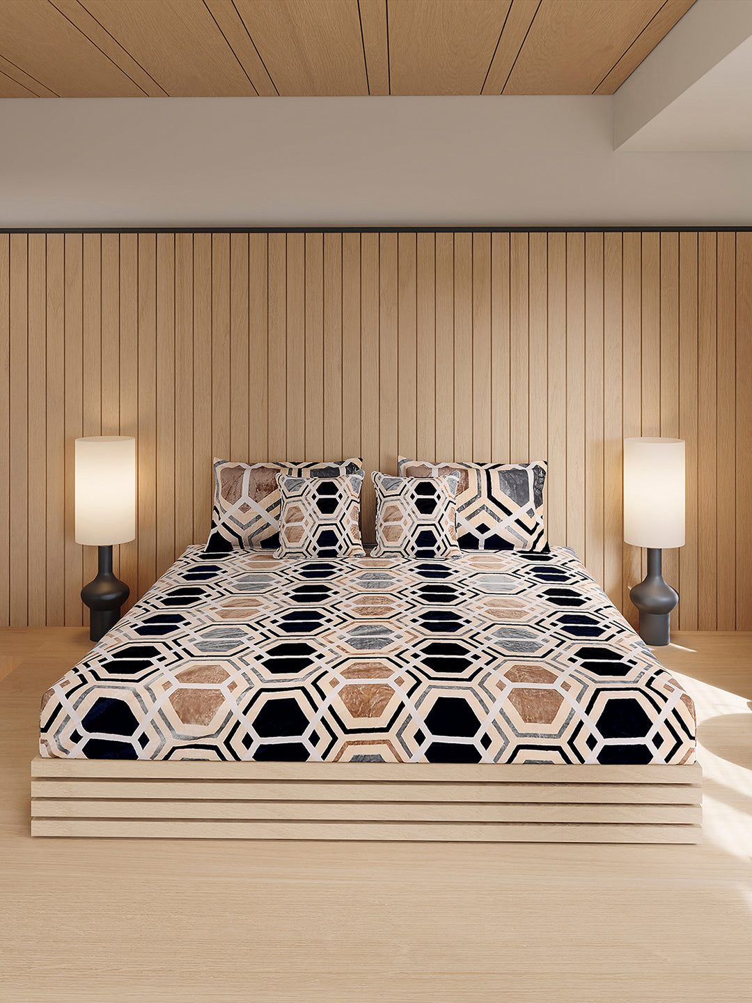 487 GSM 100% Polyester Double Bed 1 Bedsheet, 2 Pillow Cover & 2 Cushion Case (Pristine 4 Pcs Set)