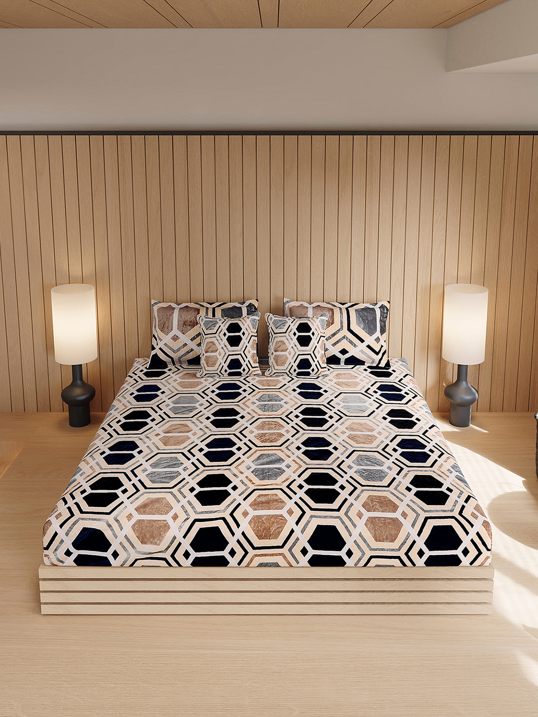 487 GSM 100% Polyester Double Bed 1 Bedsheet, 2 Pillow Cover & 2 Cushion Case (Pristine 4 Pcs Set)