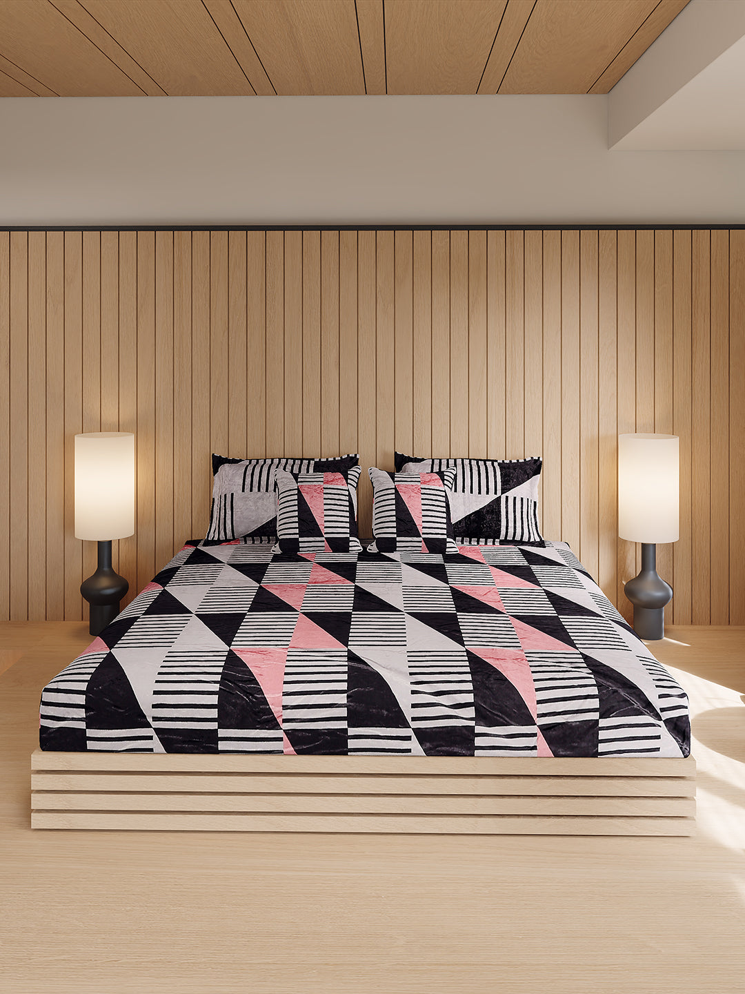 487 GSM 100% Polyester Double Bed 1 Bedsheet, 2 Pillow Cover & 2 Cushion Case (Pristine 4 Pcs Set)