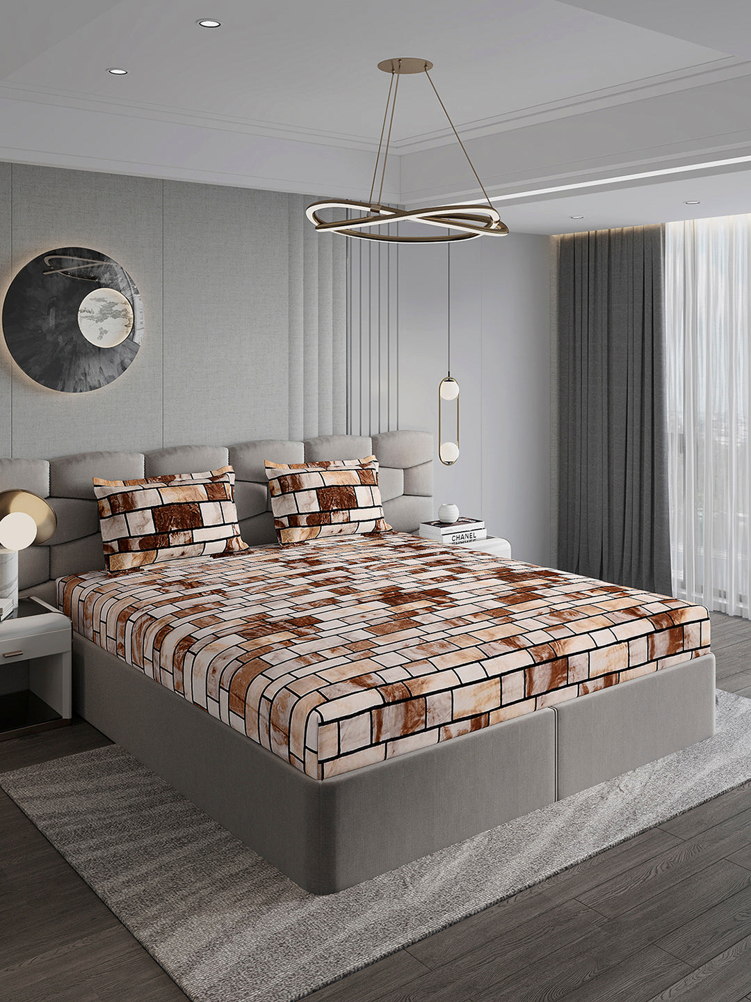 371 GSM 100% Polyester King Bed 1 Bedsheet with 2 Pillow Cover (Rubina King)