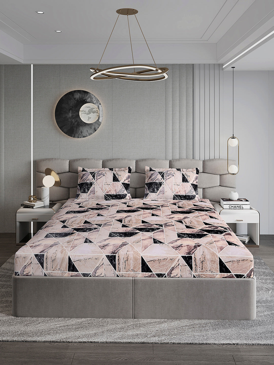 371 GSM 100% Polyester King Bed 1 Bedsheet with 2 Pillow Cover (Rubina King)