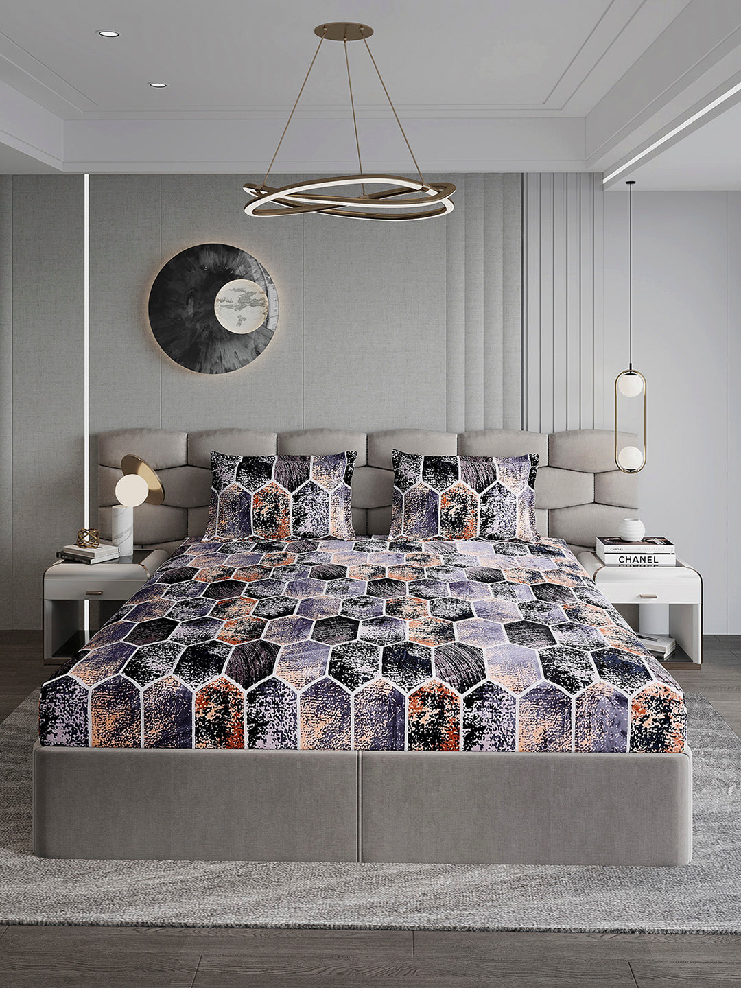 371 GSM 100% Polyester King Bed 1 Bedsheet with 2 Pillow Cover (Rubina King)