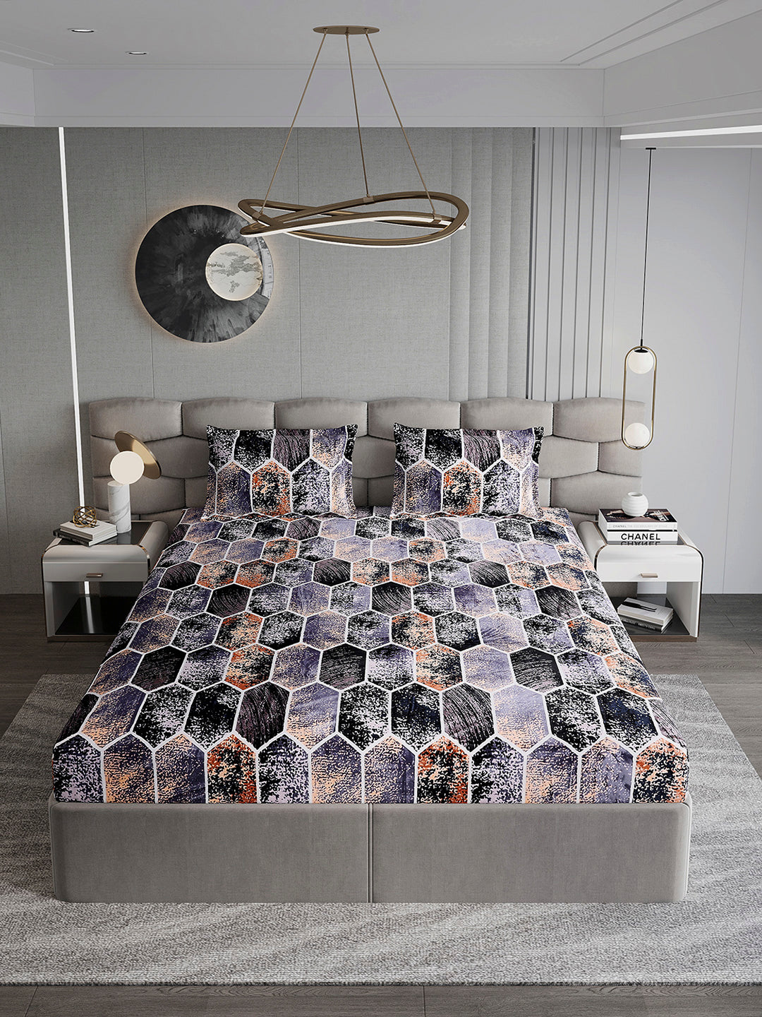 371 GSM Polyester King Bed 1 Bedsheet with 2 Pillow Cover (Rubina King)