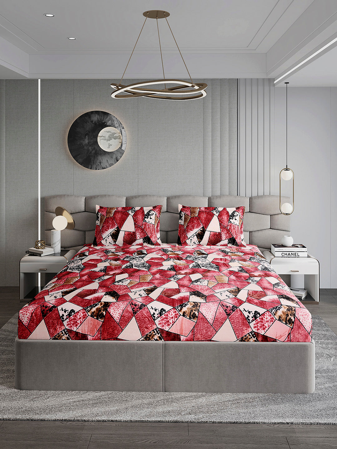 371 GSM 100% Polyester King Bed 1 Bedsheet with 2 Pillow Cover (Rubina King)