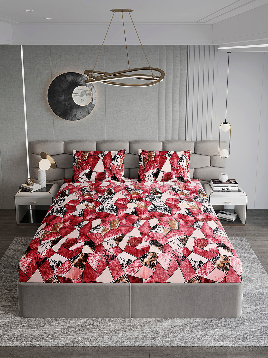 371 GSM Polyester King Bed 1 Bedsheet with 2 Pillow Cover (Rubina King)