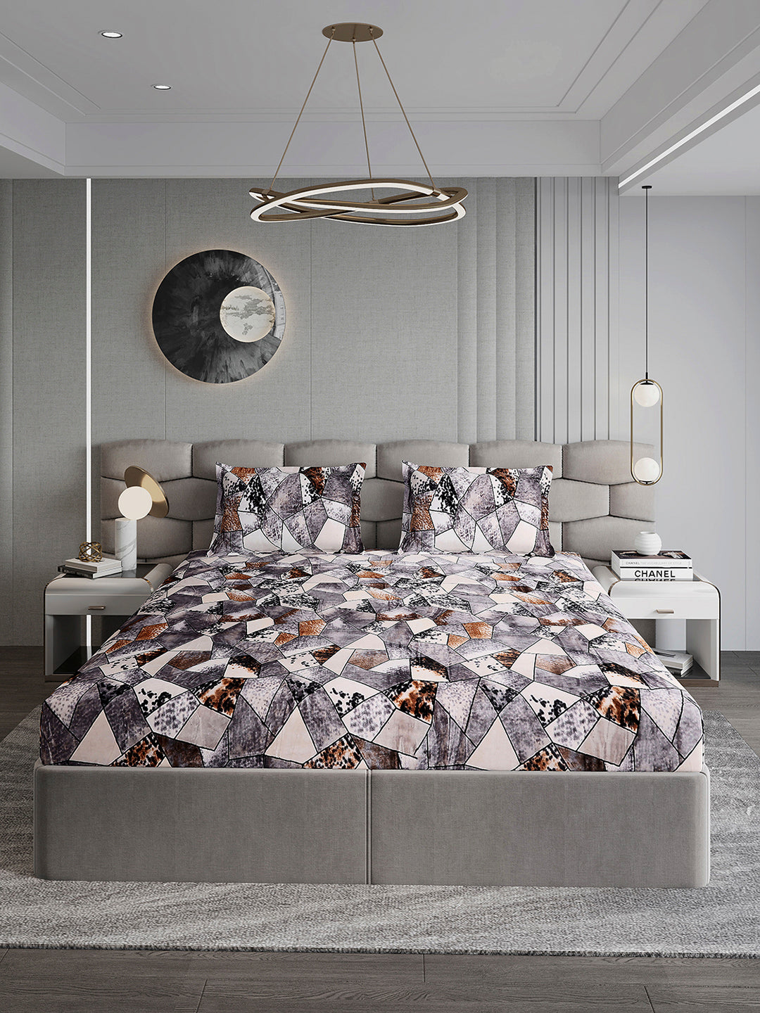 371 GSM 100% Polyester King Bed 1 Bedsheet with 2 Pillow Cover (Rubina King)