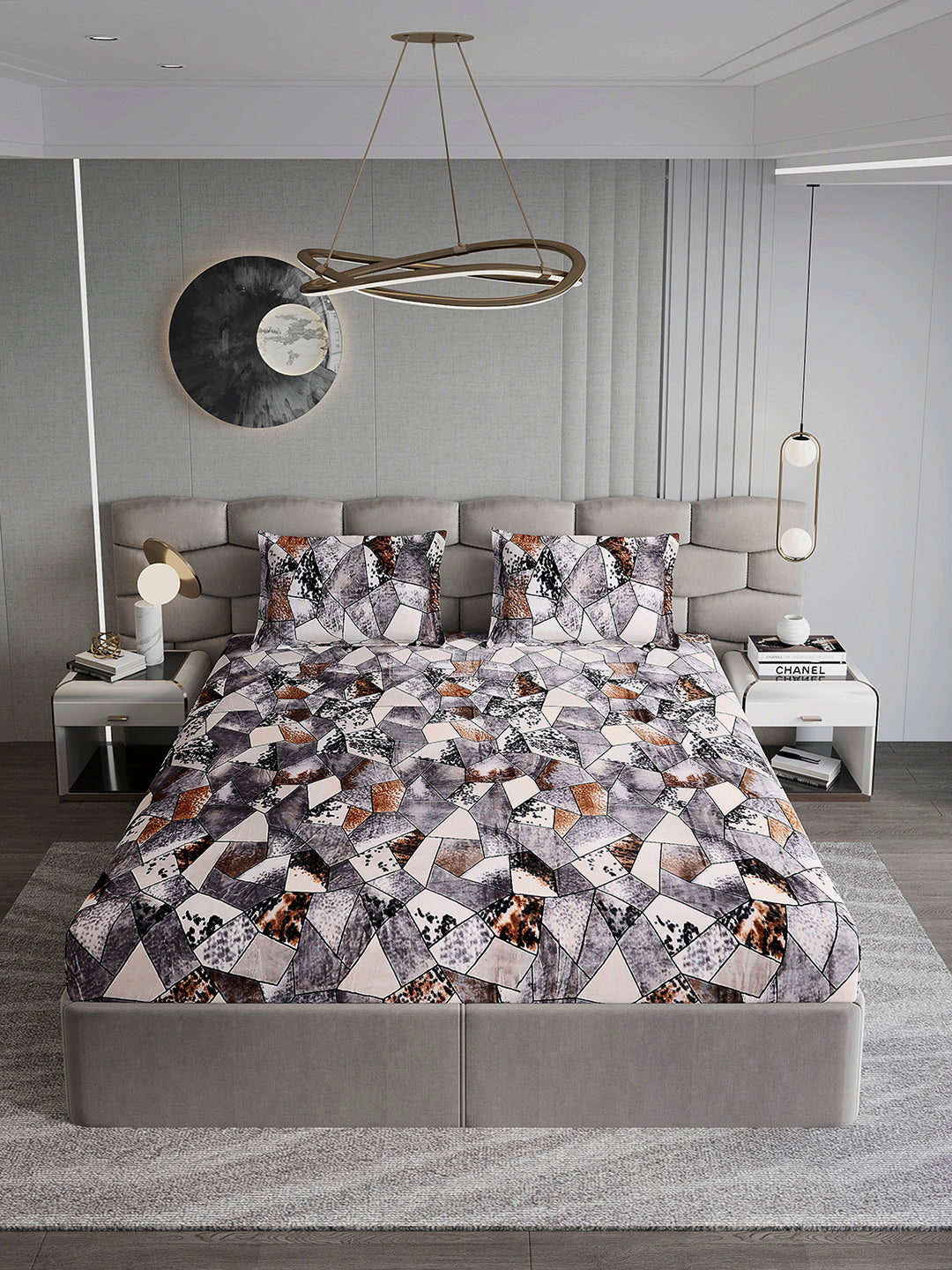 371 GSM Polyester King Bed 1 Bedsheet with 2 Pillow Cover (Rubina King)