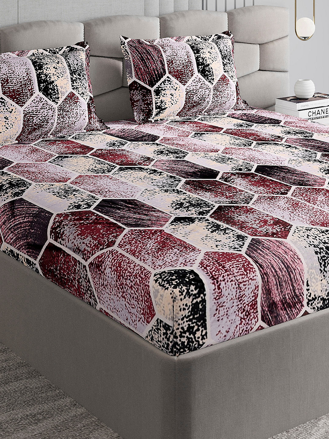 404 GSM Polyester Double Bed 1 Bedsheet with 2 Pillow Cover (Ruby Gold)