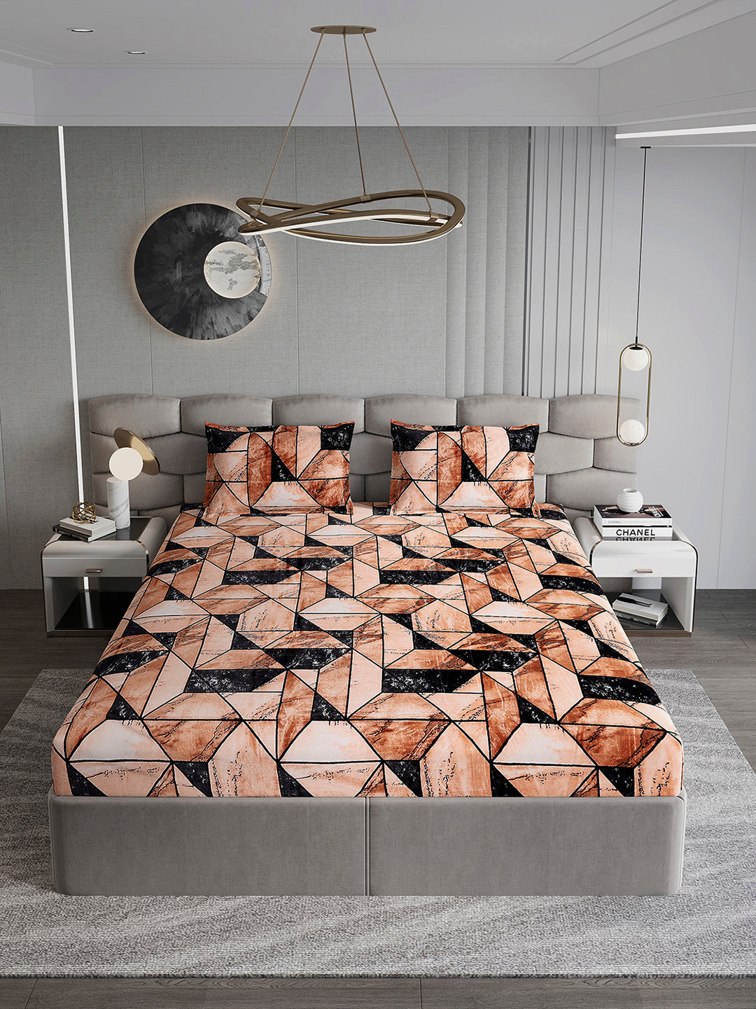 404 GSM Polyester Double Bed 1 Bedsheet with 2 Pillow Cover (Ruby Gold)