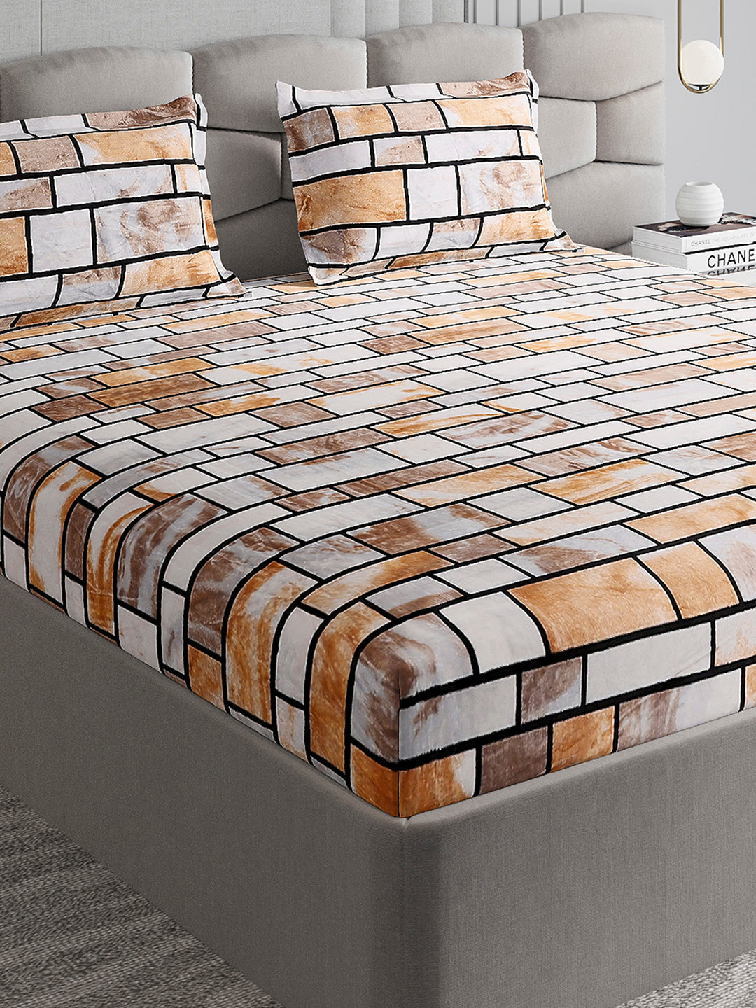 404 GSM Polyester Double Bed 1 Bedsheet with 2 Pillow Cover (Ruby Gold)