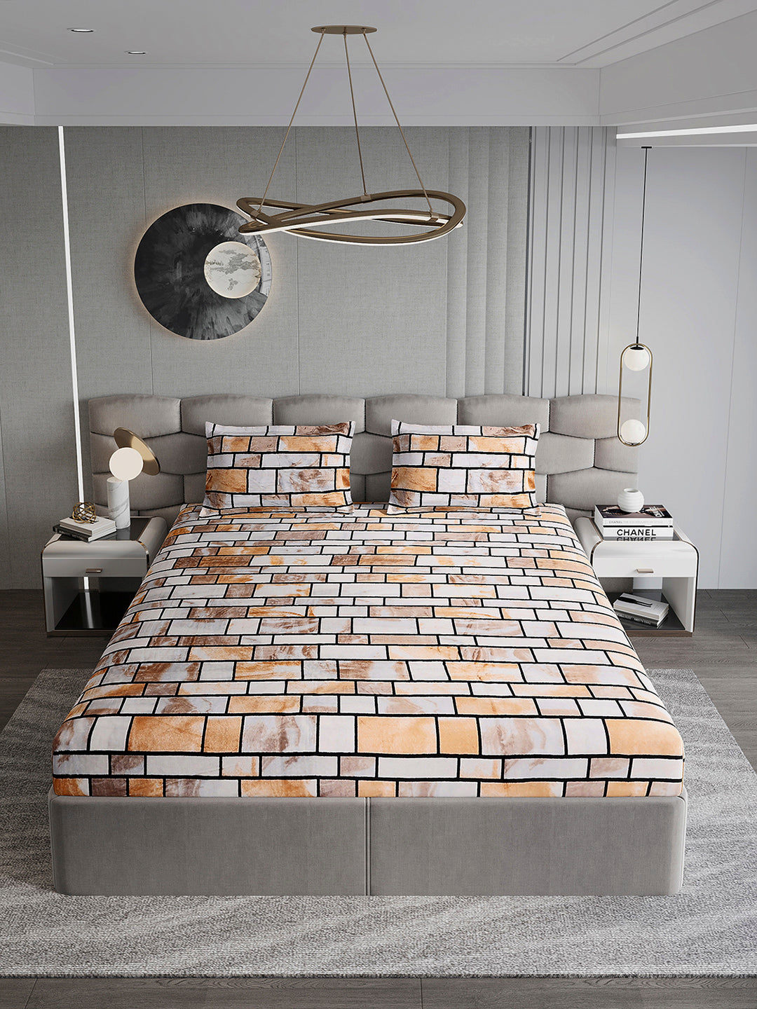 404 GSM Polyester Double Bed 1 Bedsheet with 2 Pillow Cover (Ruby Gold)