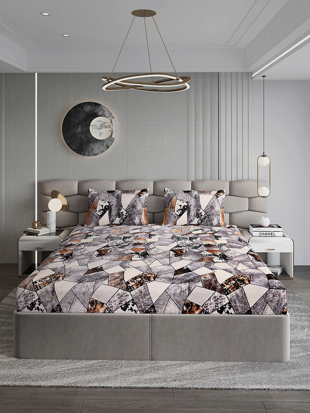 404 GSM Polyester Double Bed 1 Bedsheet with 2 Pillow Cover (Ruby Gold)