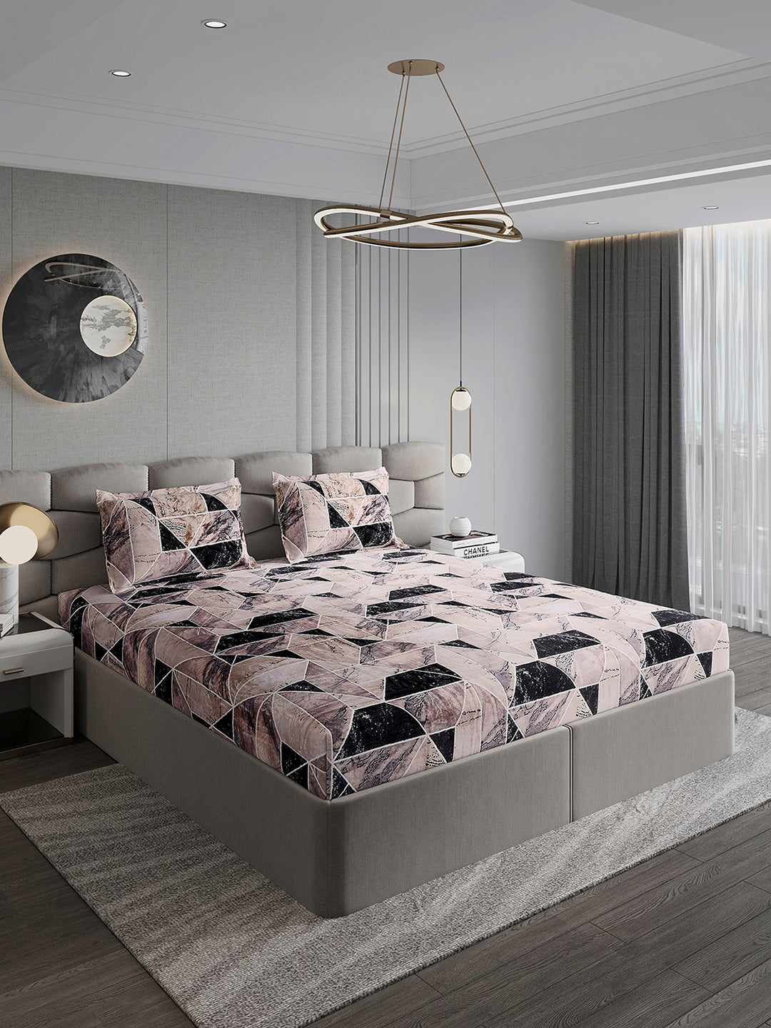 404 GSM Polyester Double Bed 1 Bedsheet with 2 Pillow Cover (Ruby Gold)
