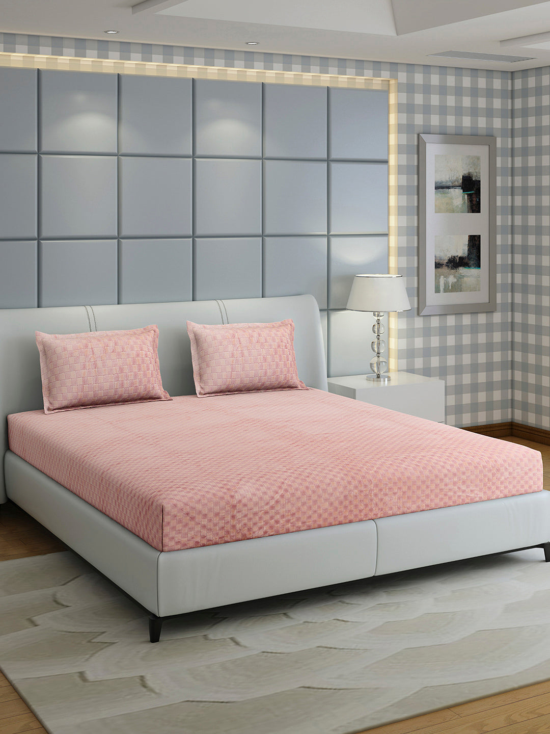 393 GSM 100% Polyester King Bed 1 Bedsheet with 2 Pillow Cover (Seven Seas)